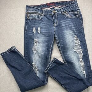 Amethyst Jeans Women Size 8 Straight Leg Blue Denim Jeans Distressed